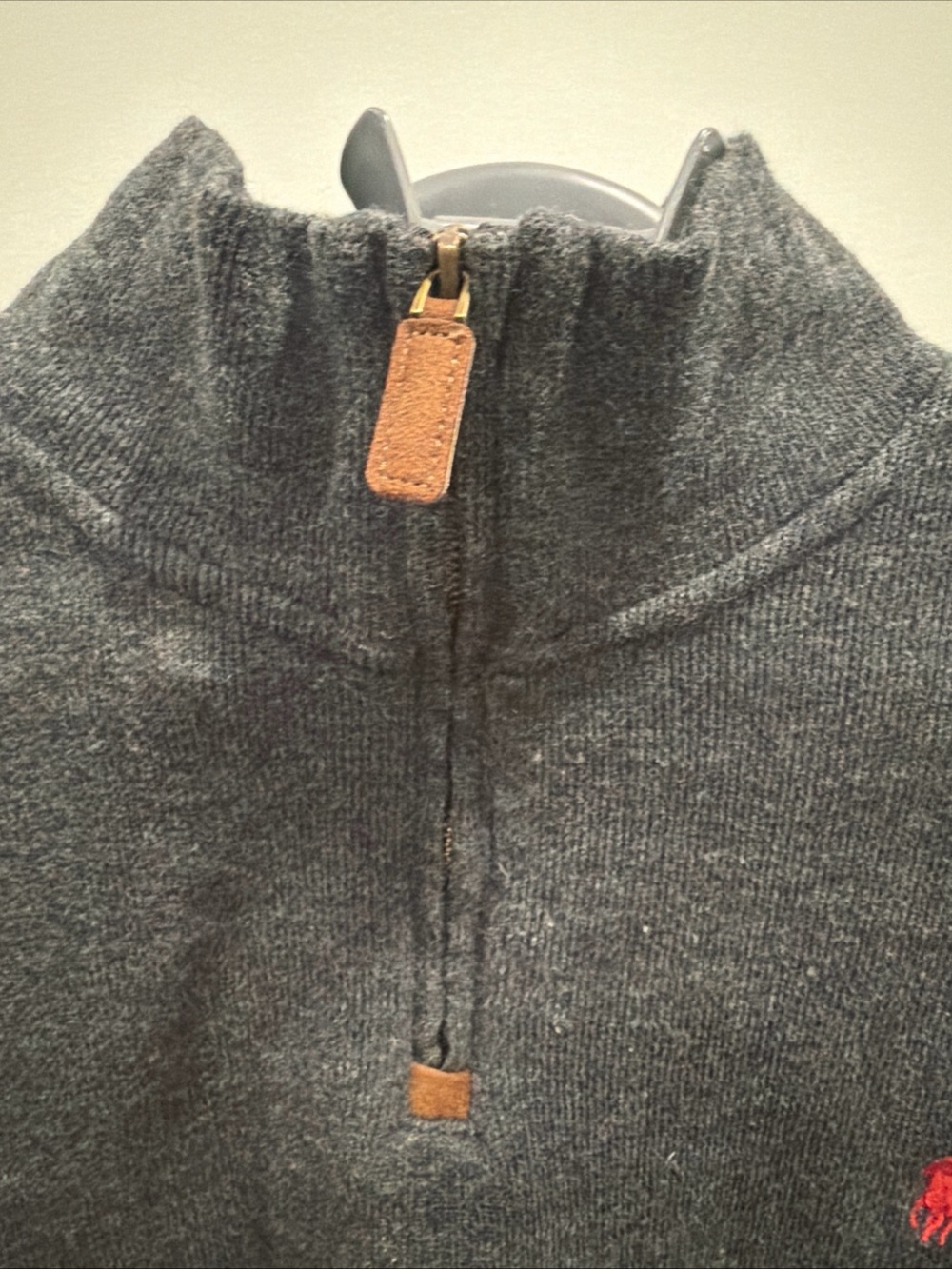 Ralph Lauren Dark Gray Half-Zip Sweater with Leather Pull